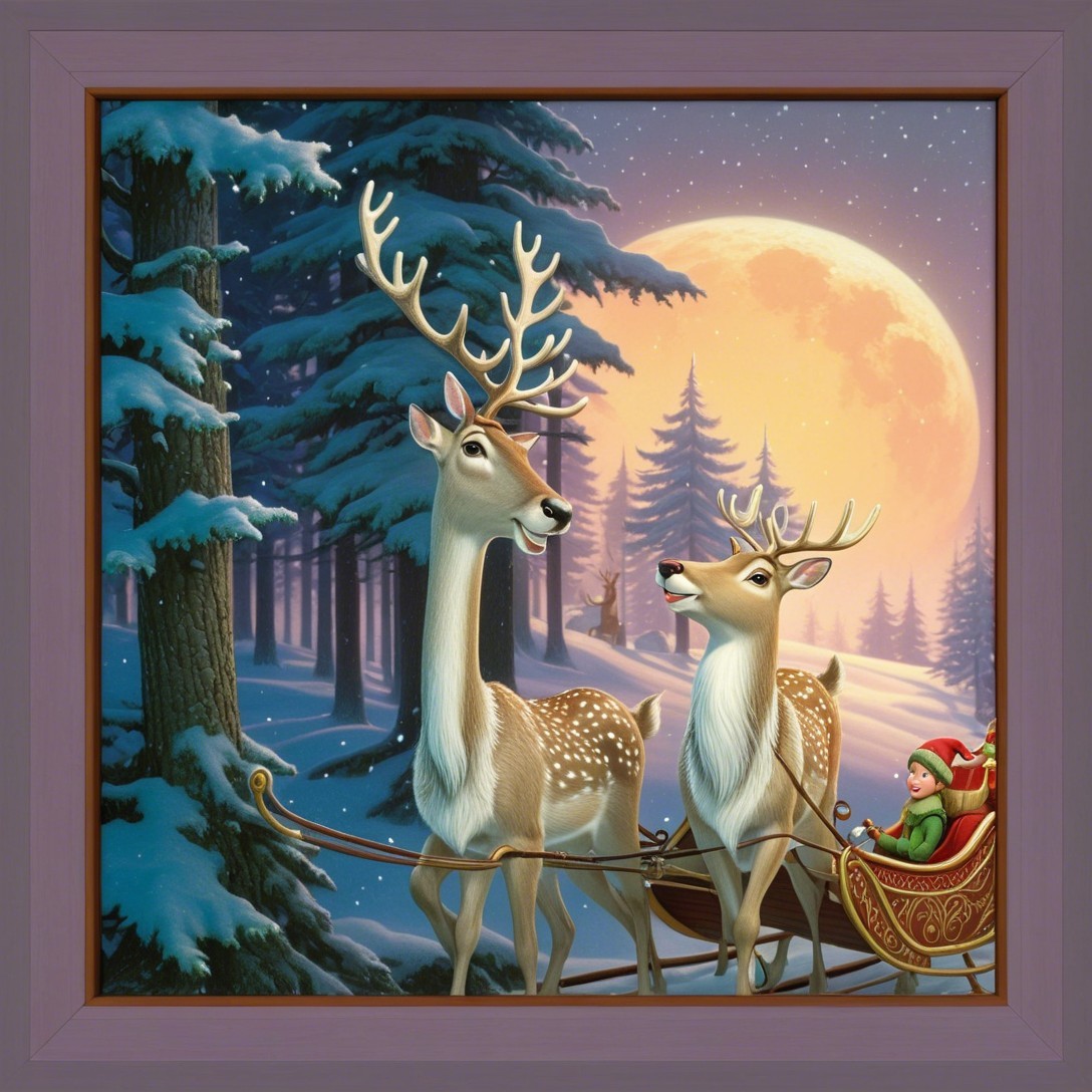 Whimsical Fantasy Scene of Reindeer and Sleigh at Dusk