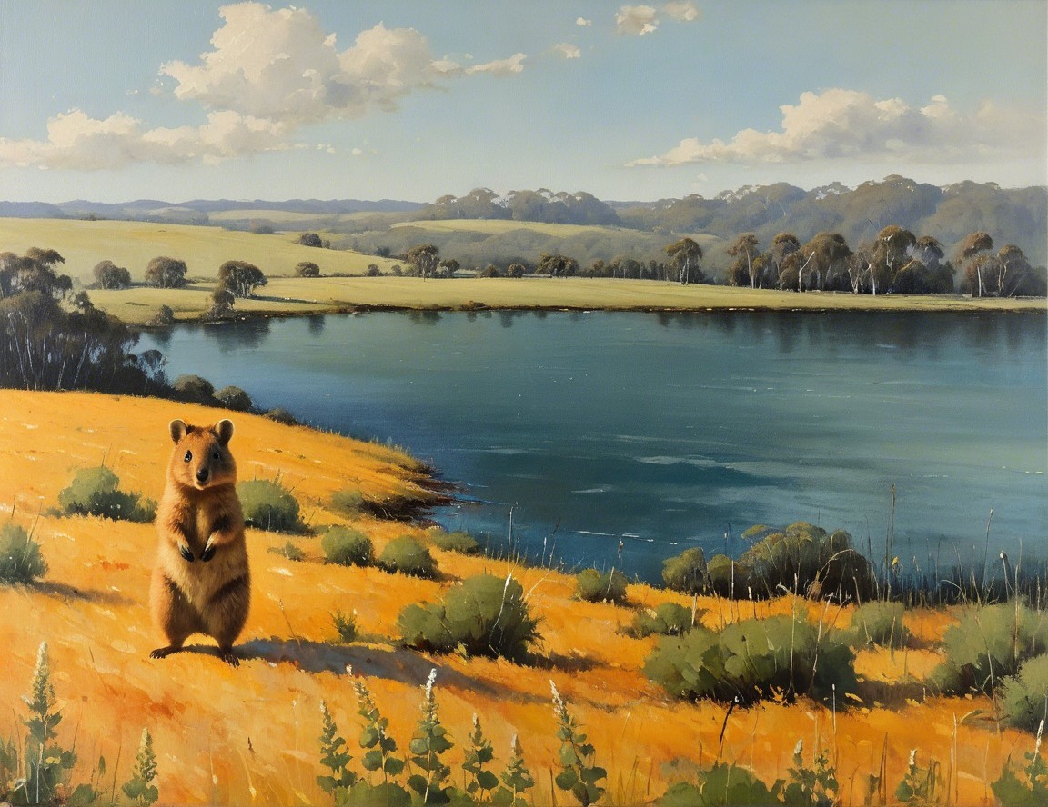 Whimsical Lakeside Scene with Quokka and Nature