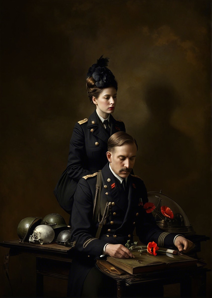 Military Remembrance Scene with Writing and Memorabilia