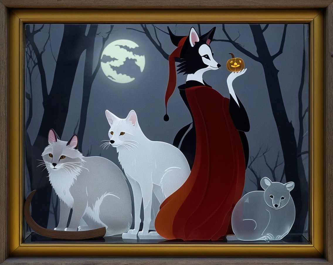Mystical Figure with Pumpkin and Animals in Moonlight