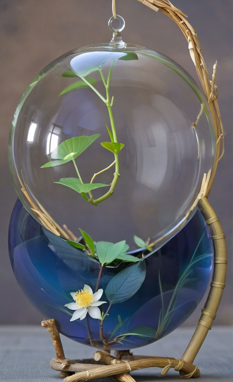 Glass Spheres with Greenery and Lotus Flower Display