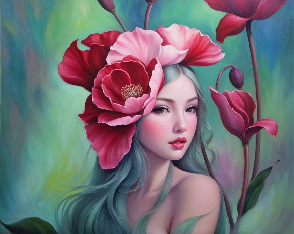 Floral Serenity: A Woman's Portrait in Pastels