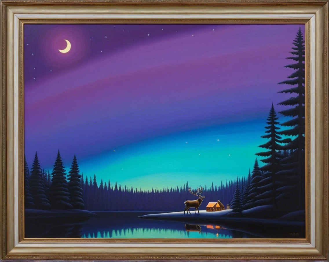 Twilight Landscape with Lake and Aurora Borealis