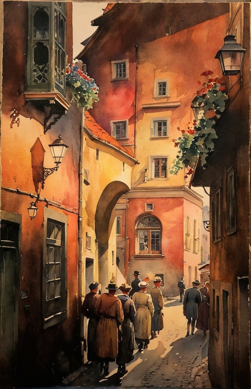 Charming Narrow Street with Colorful Buildings and People