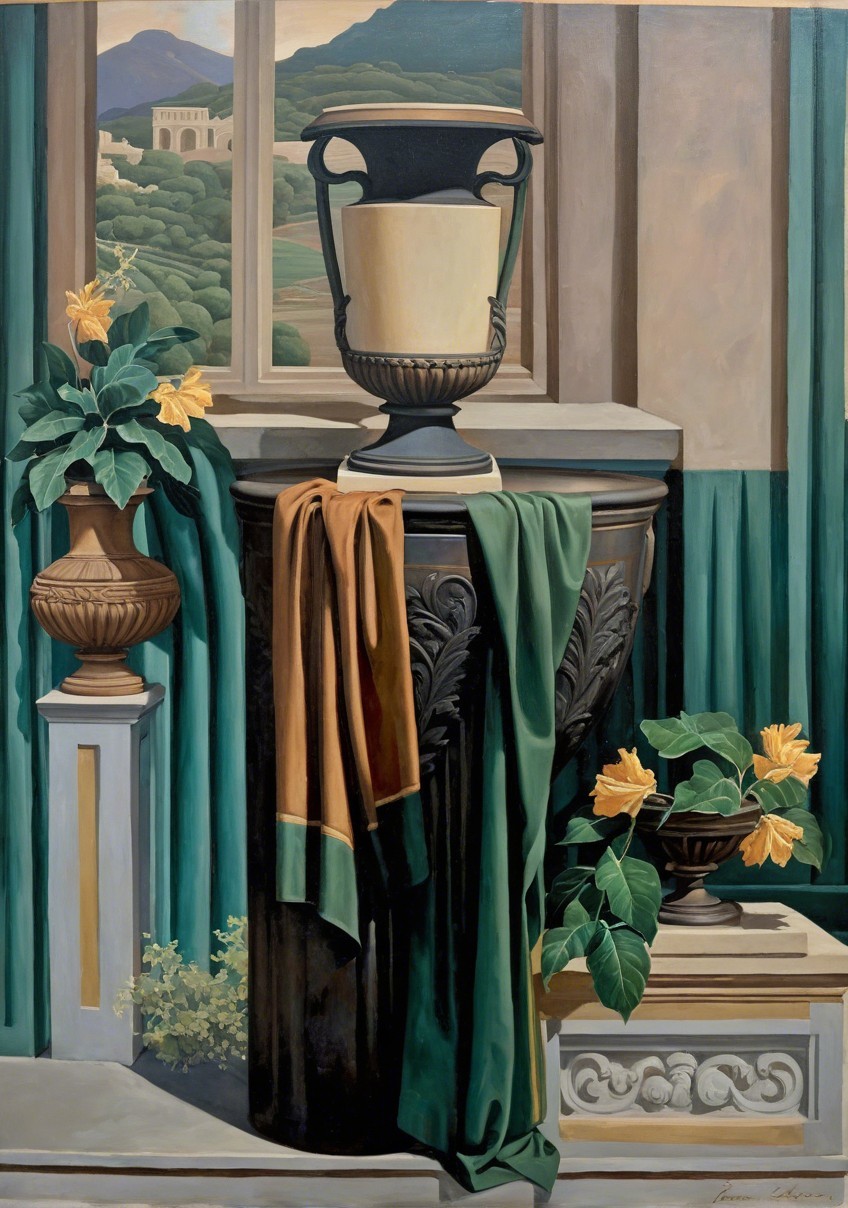 Classic Interior Scene with Ornate Pedestal and Urn