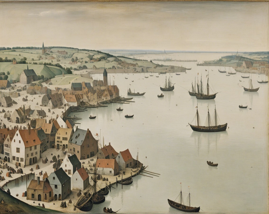 Coastal Scene with Quaint Houses and Boats