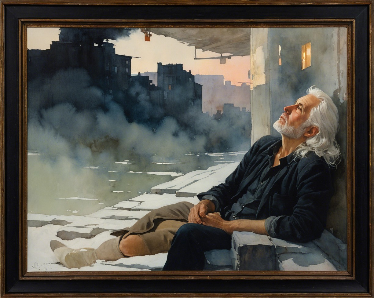 Watercolor Painting of Elderly Man by a River