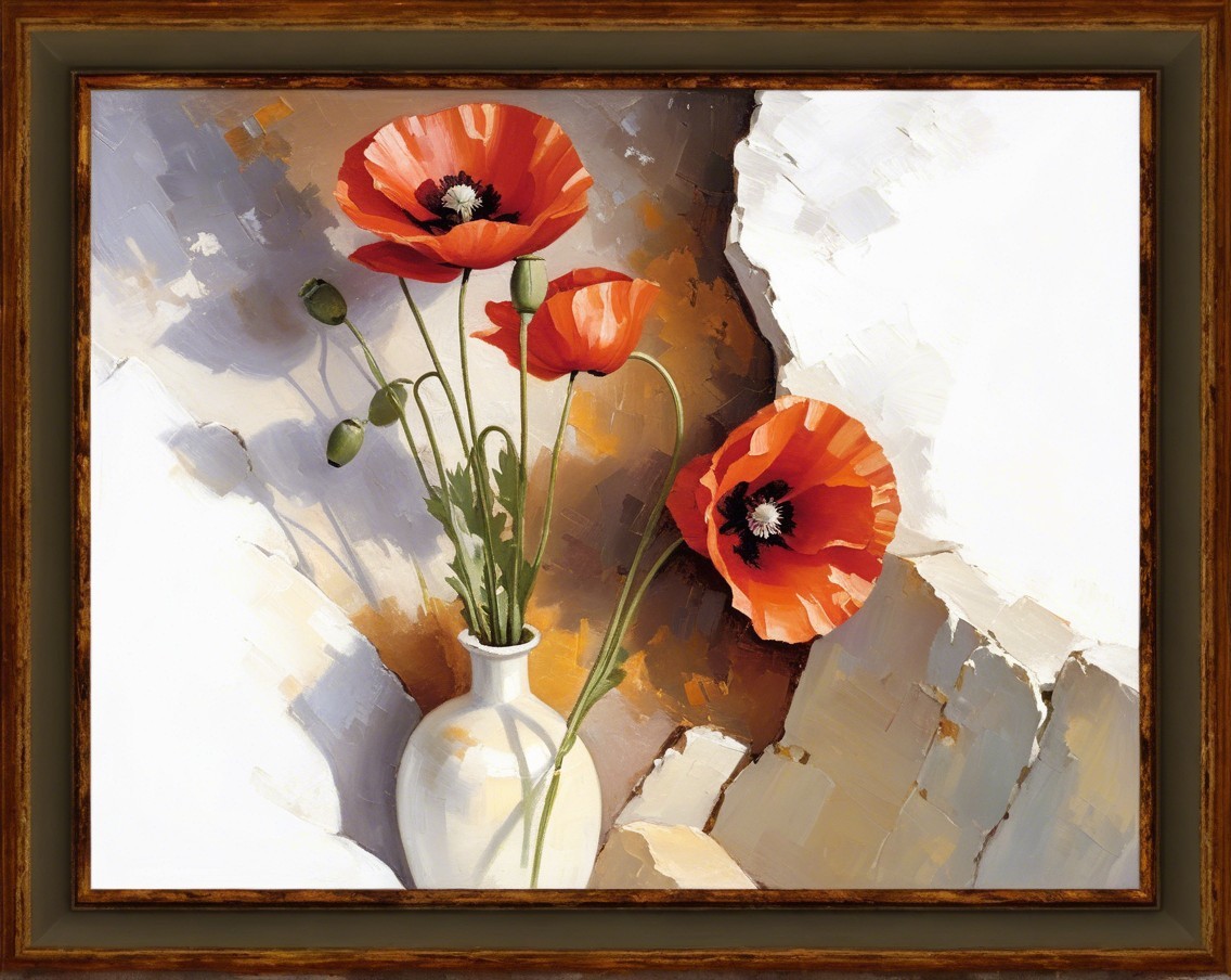 Vibrant Red Poppies in a White Vase Artwork