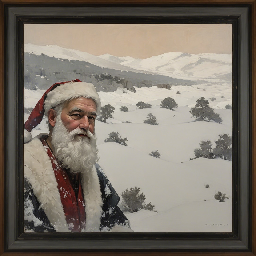 Photorealistic Santa Claus in Snowy Landscape Painting
