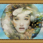 Portrait of a Woman with Blonde Hair and Christmas Tree