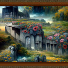 Serene Landscape with Flowers and Calm Water Reflection