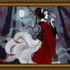 Mystical Figure with Pumpkin and Animals in Moonlight