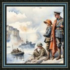 Winter Scene with Three Figures in Colorful Attire