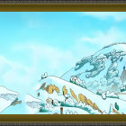 Three Dogs Playing in a Snowy Landscape Scene