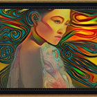 Woman in Profile Against Vibrant Landscape Art