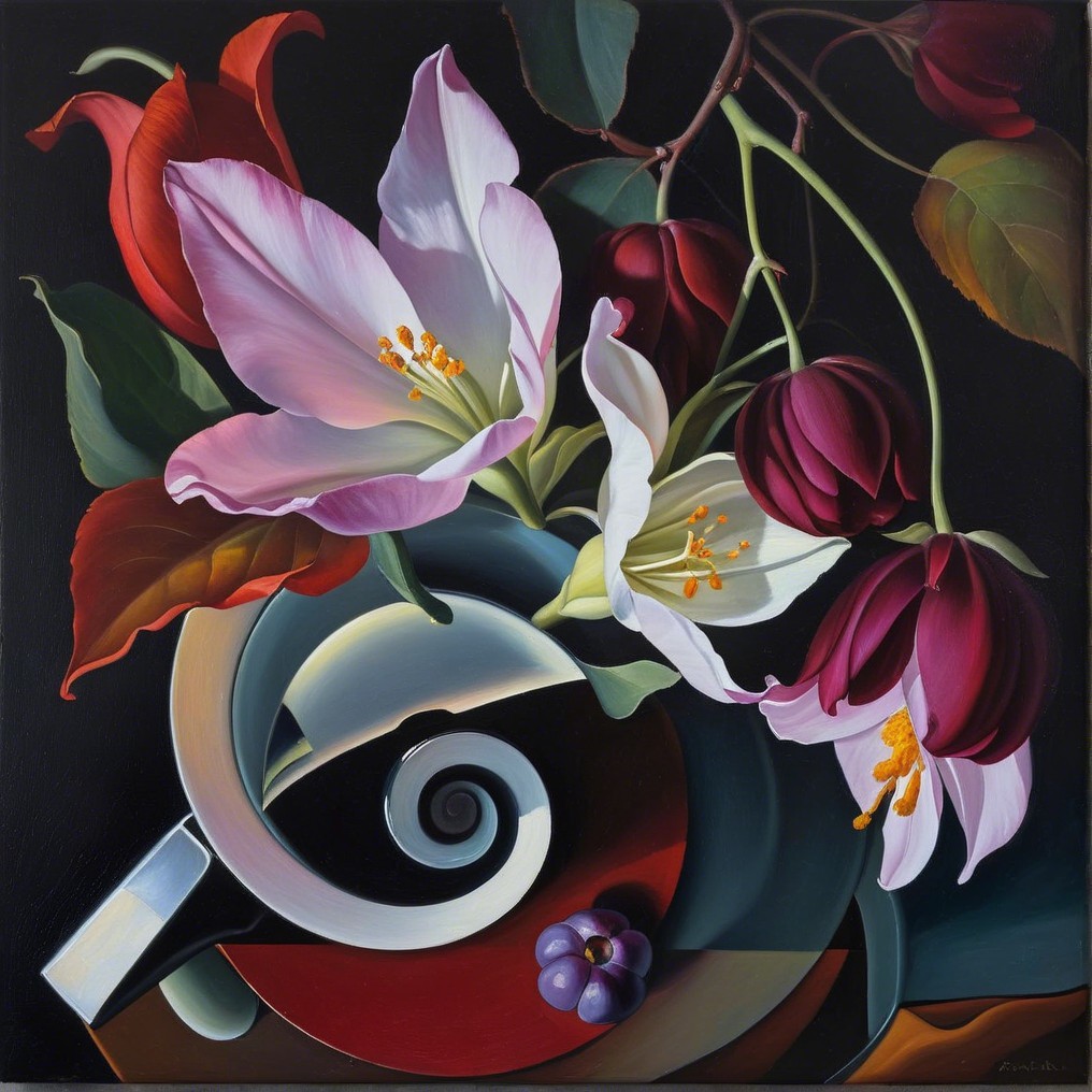 Still Life with Spiral Vase and Colorful Flowers