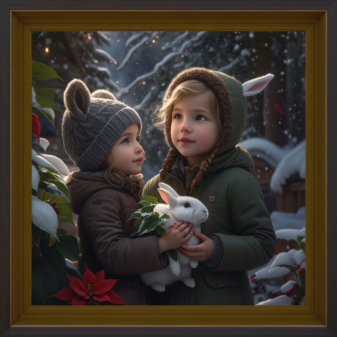 Detailed Winter Scene of Two Children Outdoors