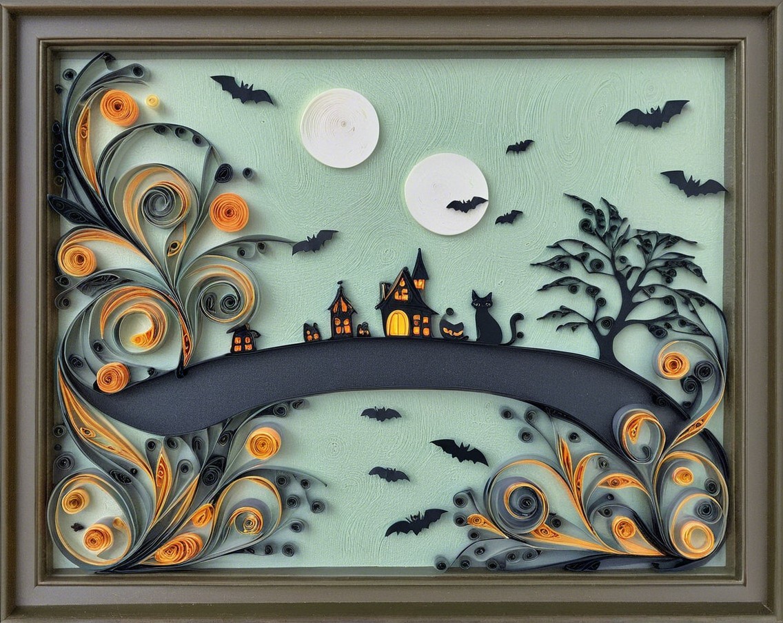 Whimsical Halloween Scene in Quilled Paper Art
