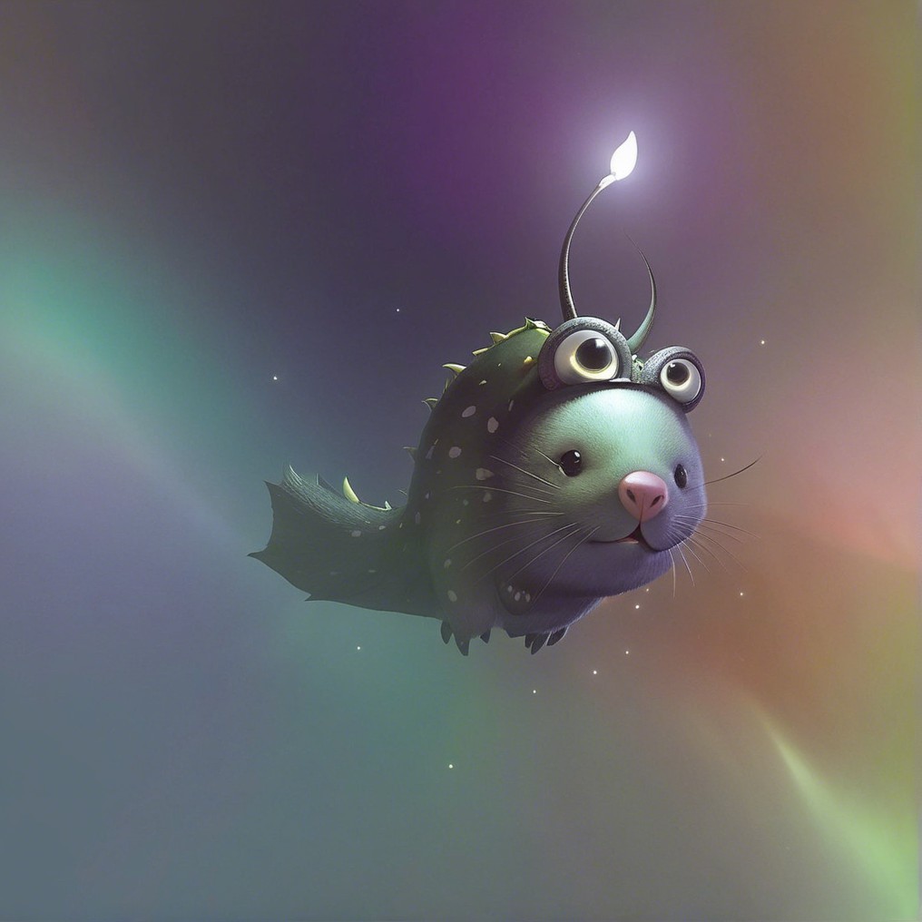 Whimsical Creature in Colorful Cosmic Background