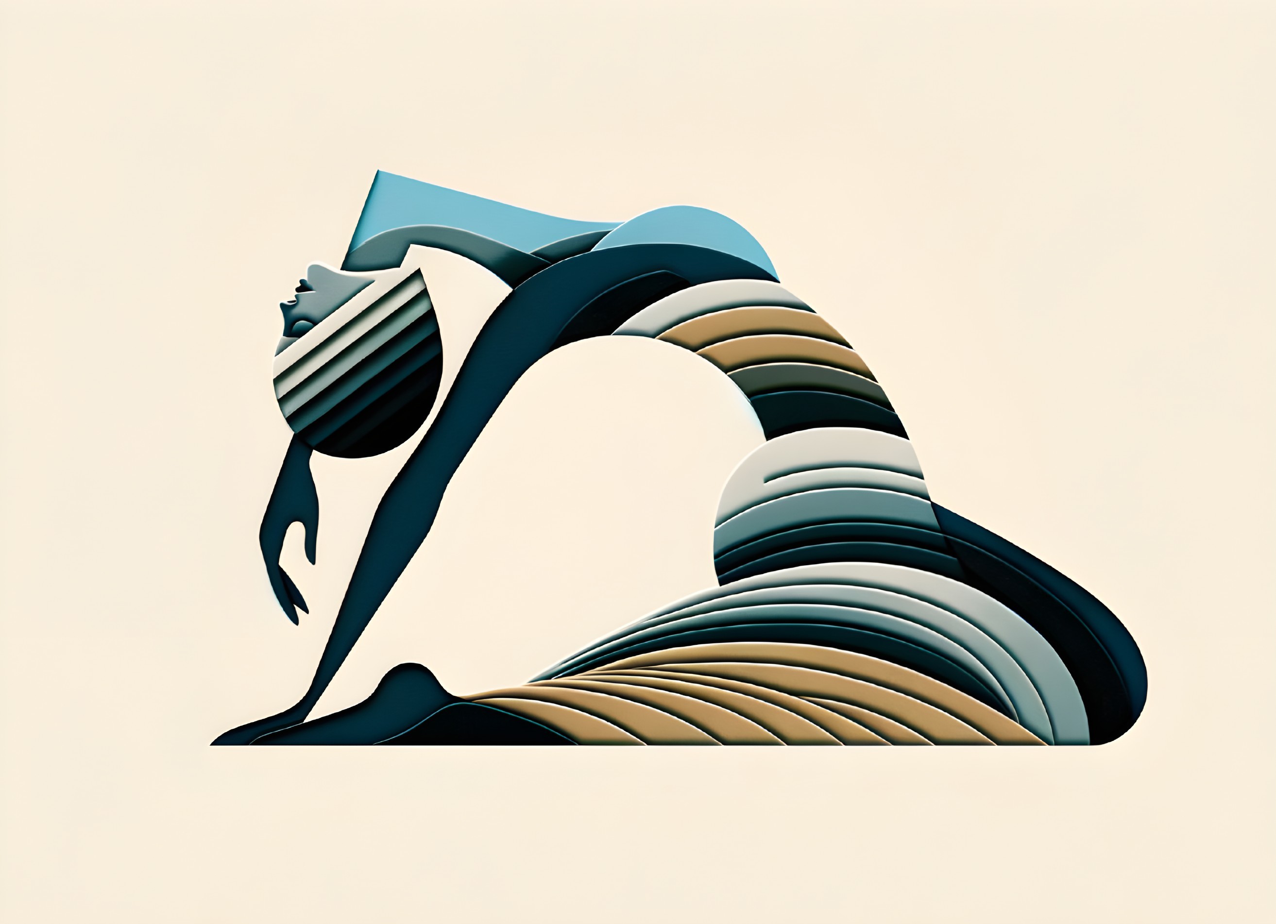 Abstract Figure in Curvilinear Shapes and Muted Tones