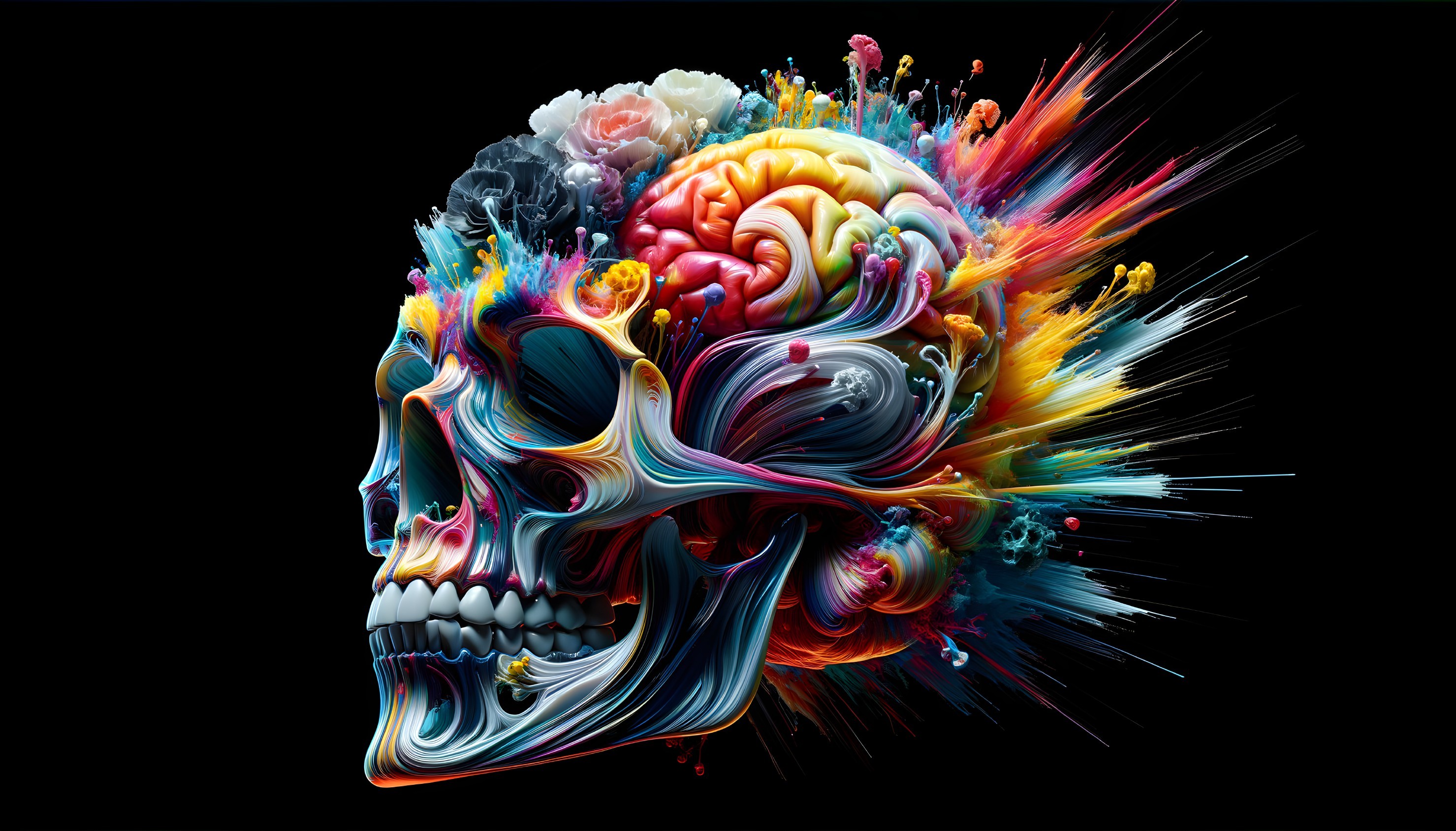 Abstract Skull with Colorful Organic Designs