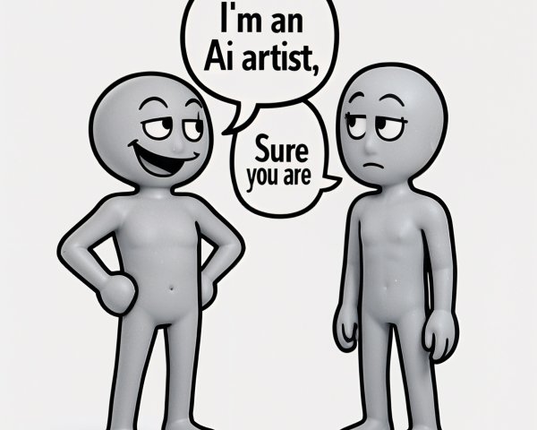 Humorous Interaction Between AI Artist Figures