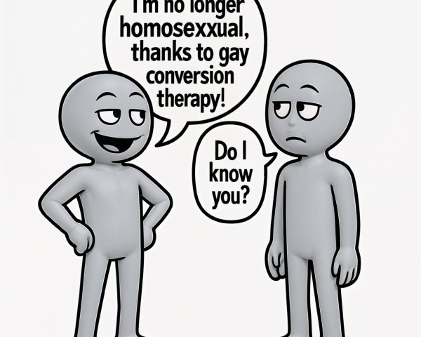 Cartoon Figures Discussing Gay Conversion Therapy