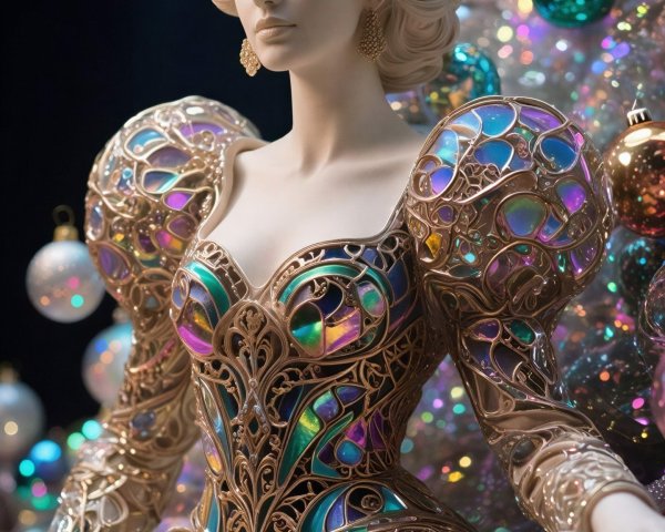 White Marble Statue of Woman with Colorful Ornaments