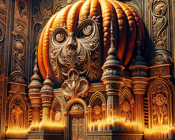 Intricately Designed Room with Colossal Pumpkin