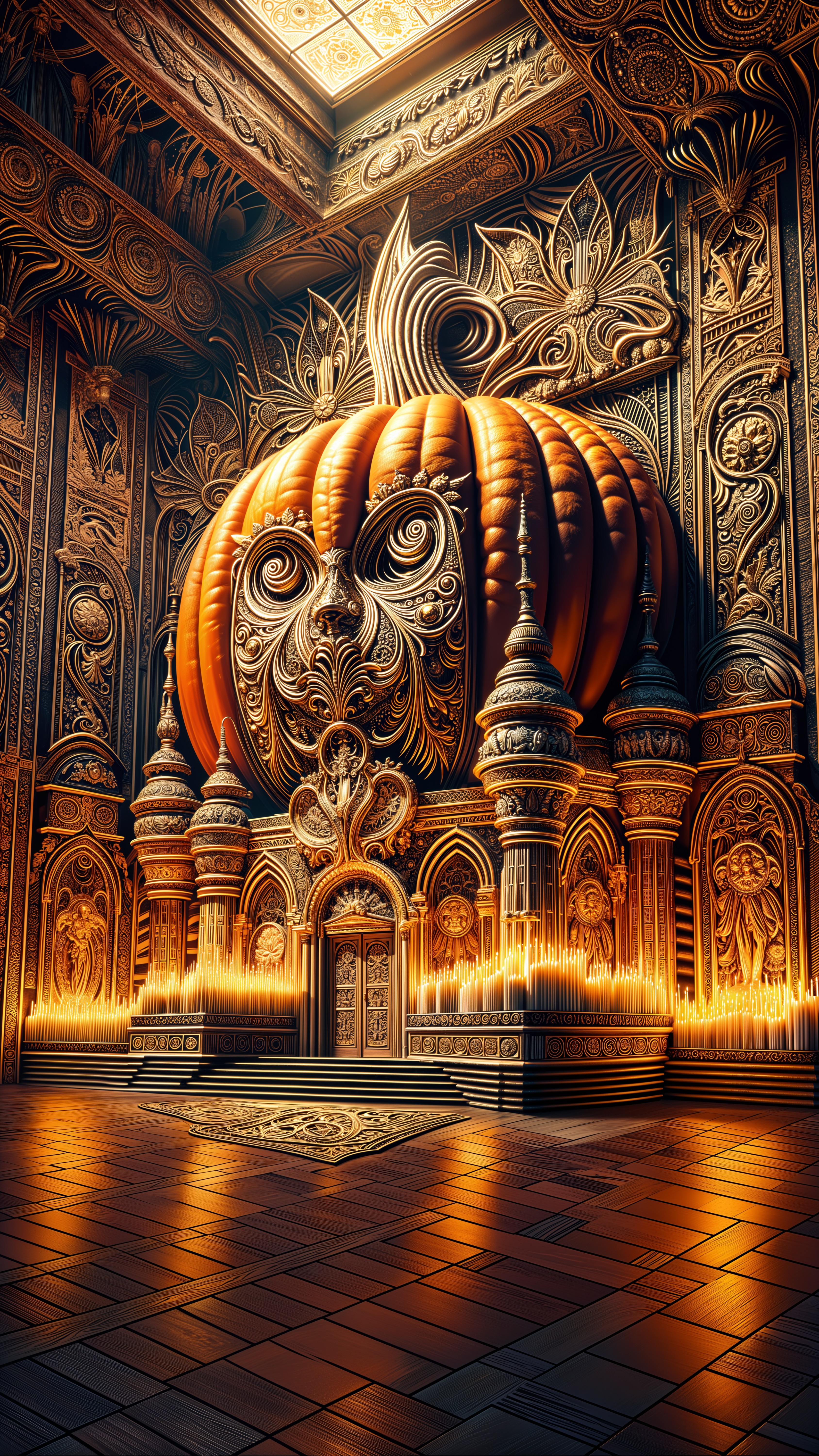 Intricately Designed Room with Colossal Pumpkin