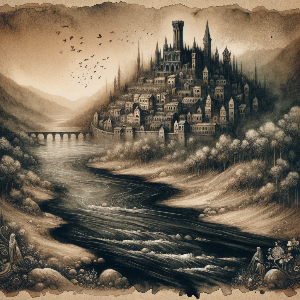 Medieval City Landscape with Castle and River Scene