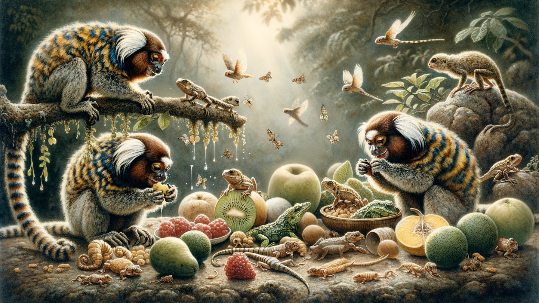Vibrant Jungle Scene with Monkeys and Diverse Wildlife