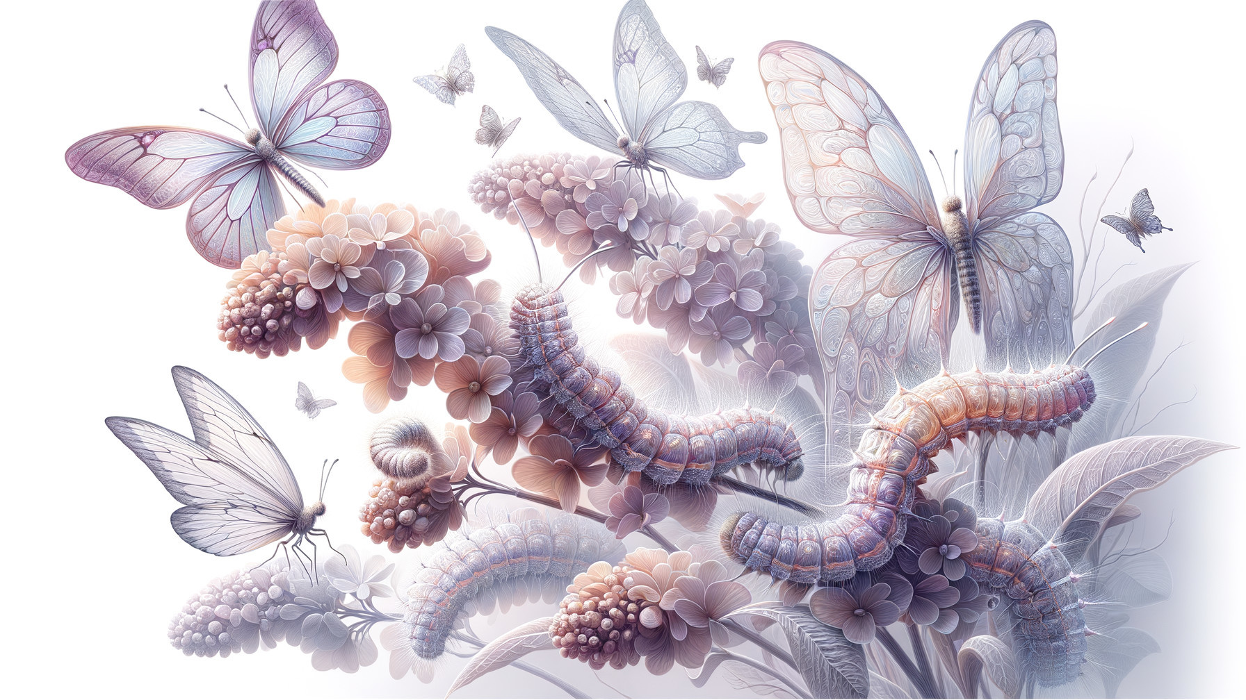 Whimsical Illustration of Butterflies and Floral Arrangements