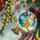 Figurine of Woman with Christmas Tree and Ornaments