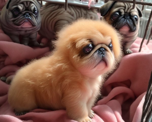 Cozy Puppies Nestled in Soft Pink Fabric Scene