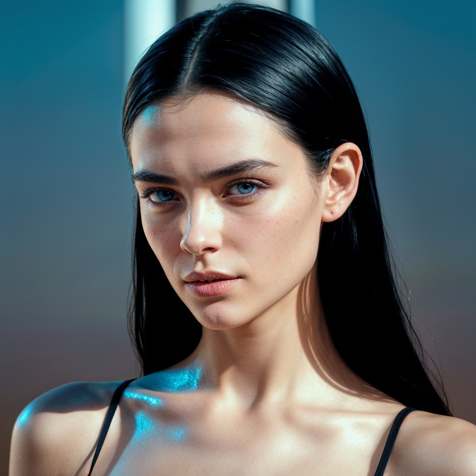 Close-Up Portrait of a Young Woman with Blue Eyes