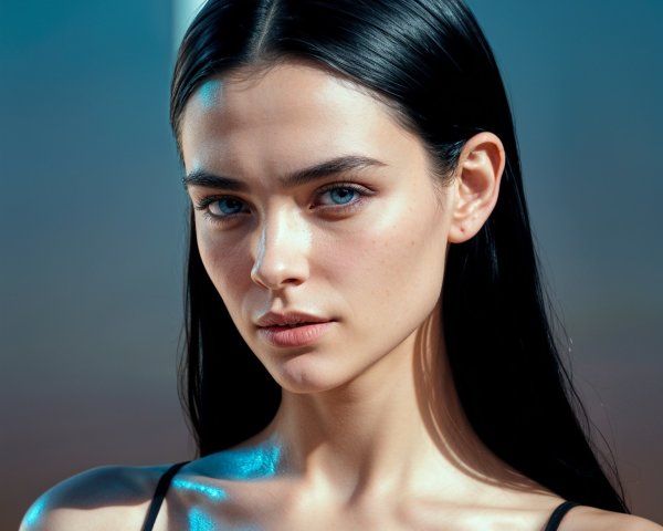 Close-Up Portrait of a Young Woman with Blue Eyes