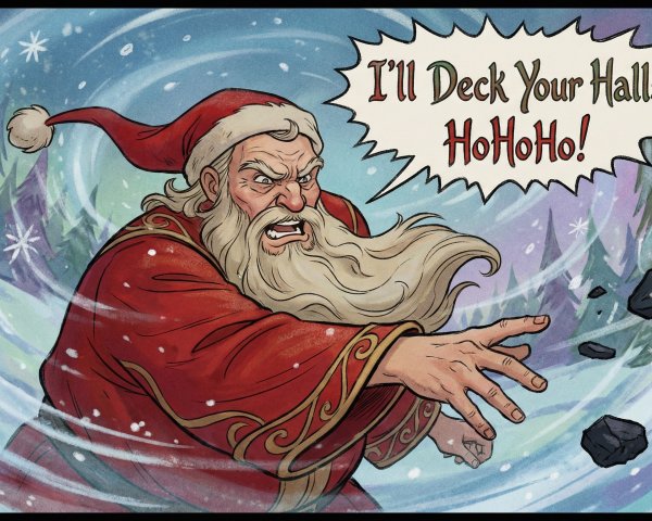 Angry Santa Claus in Comic Book Style Painting