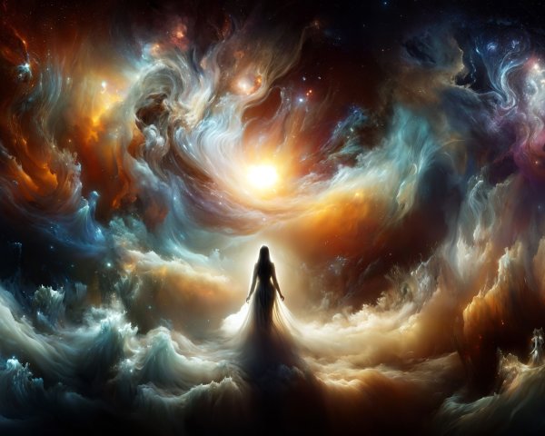 Silhouetted Figure in a Vibrant Cosmic Scene