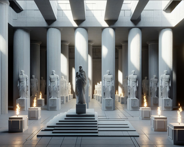 Grand Ancient Temple Interior with Fluted Columns