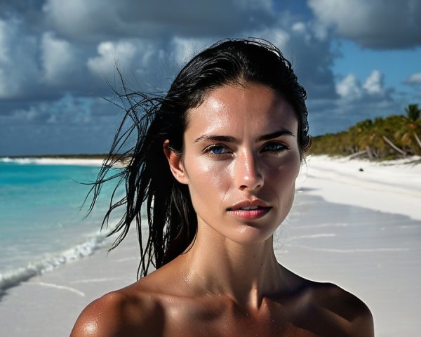 Woman on a pristine beach with turquoise waters