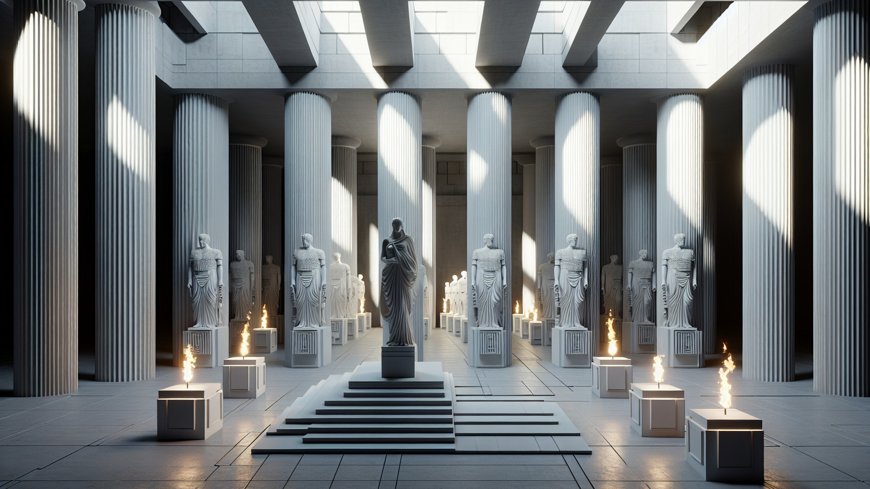 Grand Ancient Temple Interior with Fluted Columns