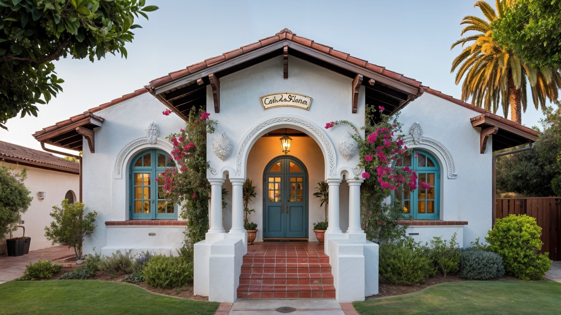 Mediterranean-Style Bungalow with Lush Greenery