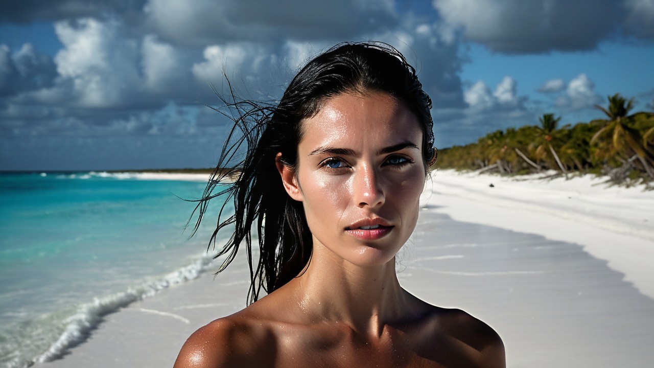 Woman on a pristine beach with turquoise waters