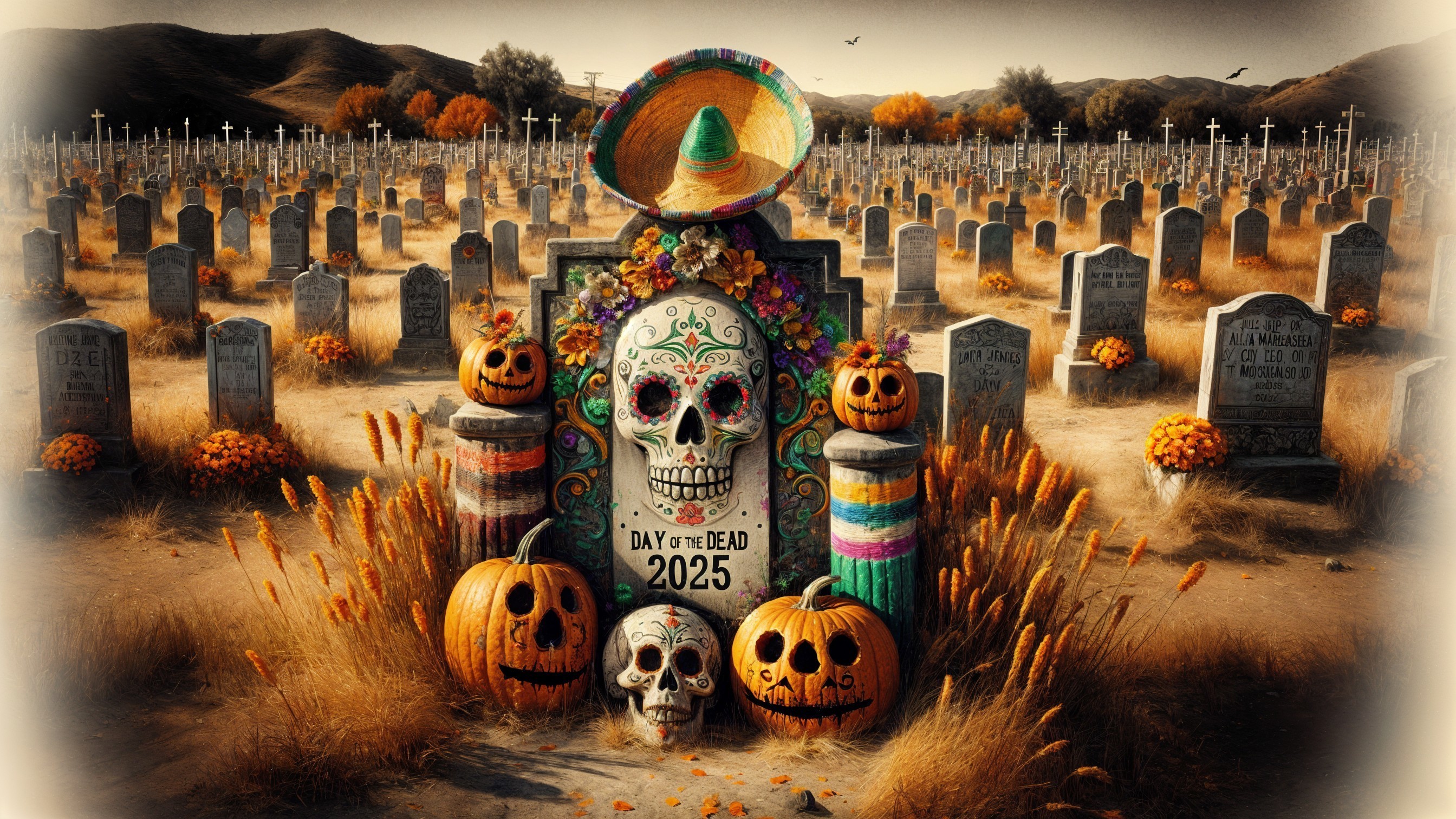 Vibrant Día de los Muertos Cemetery with Decorations