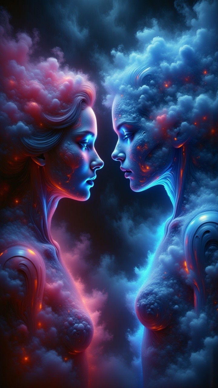 Ethereal Female Figures in Vibrant Color Contrast