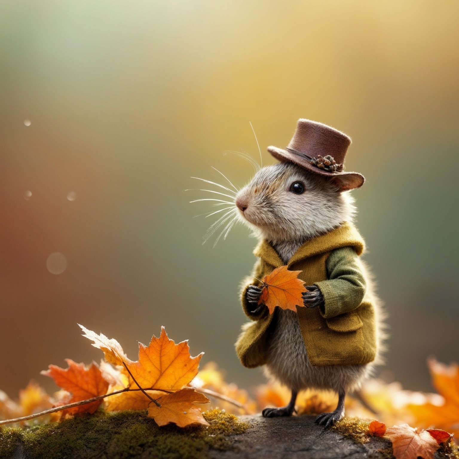 Whimsical Mouse-Like Creature in Autumn Setting