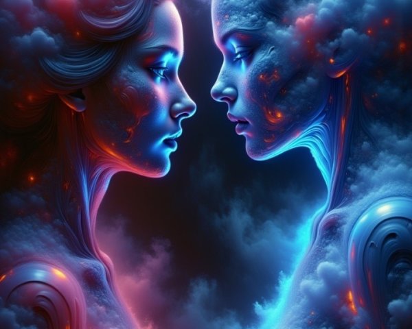 Ethereal Female Figures in Vibrant Color Contrast