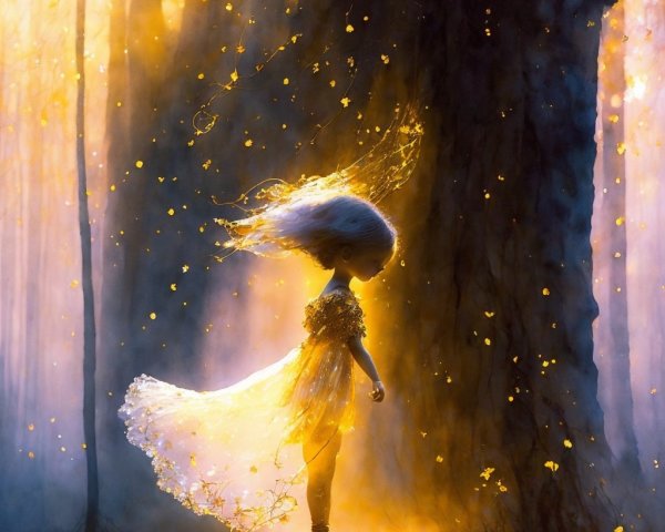 Whimsical Fairy Girl in a Mystical Forest Setting