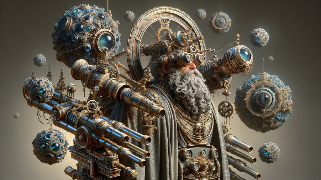 Elderly Figure in Steampunk-Inspired Machinery